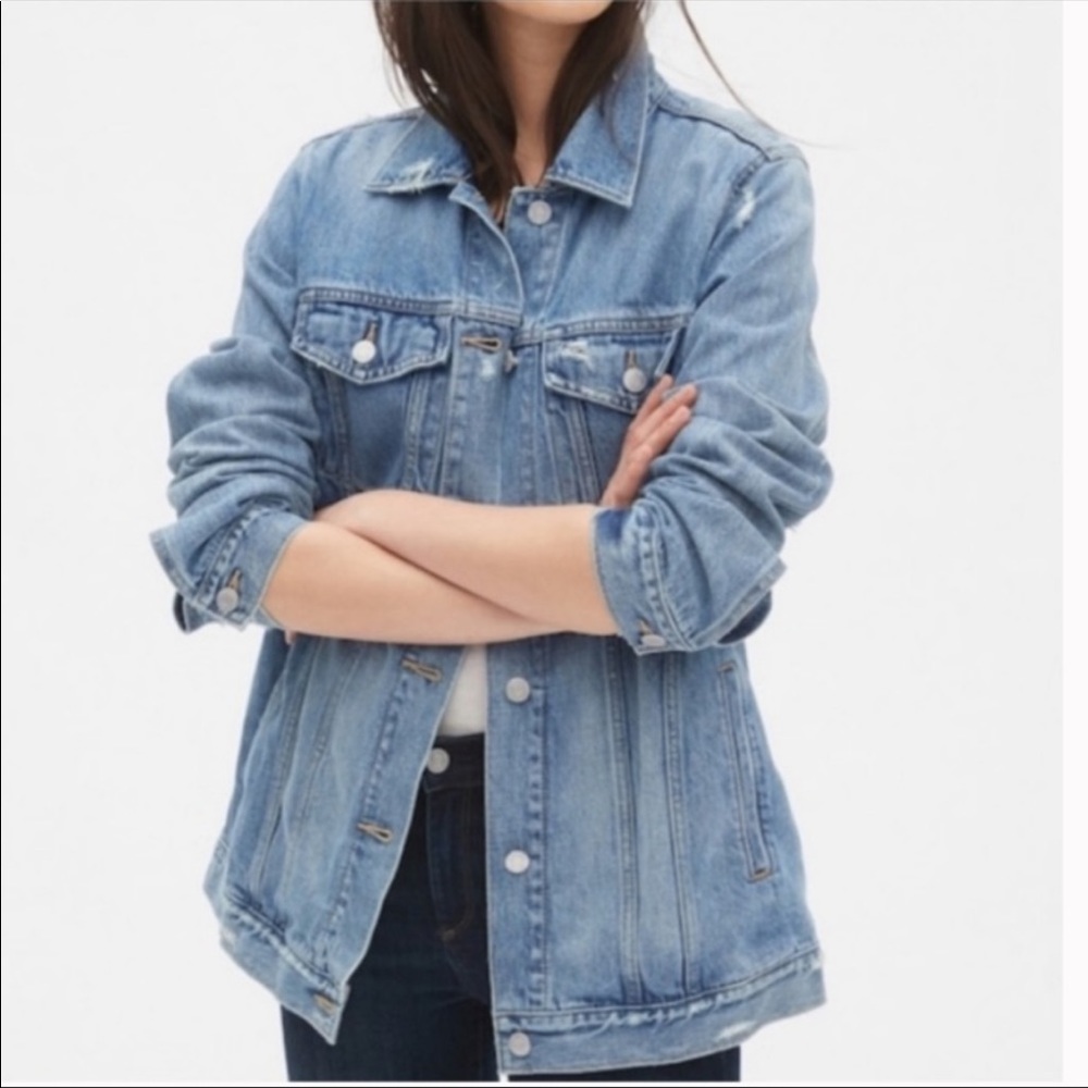 NEW Lucky Brand Oversized Trucker Denim Jacket L,M - Picture 4 of 15